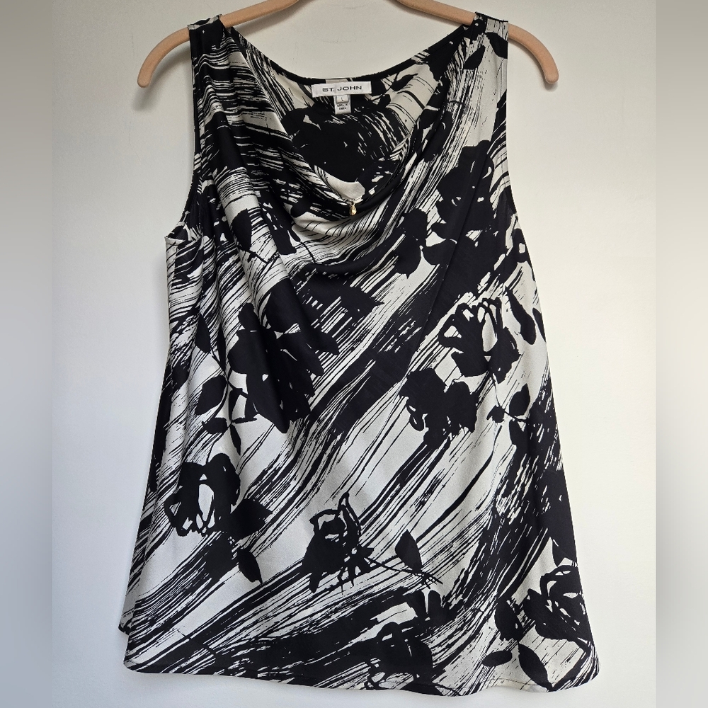 St John silk black and white tank top size L